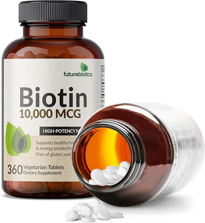 Futurebiotics Biotin 10,000 MCG High Potency Tablets Supports Healthy Hair, Skin & Nails & Energy Production, Non-GMO, 360 Vegetarian Tablets