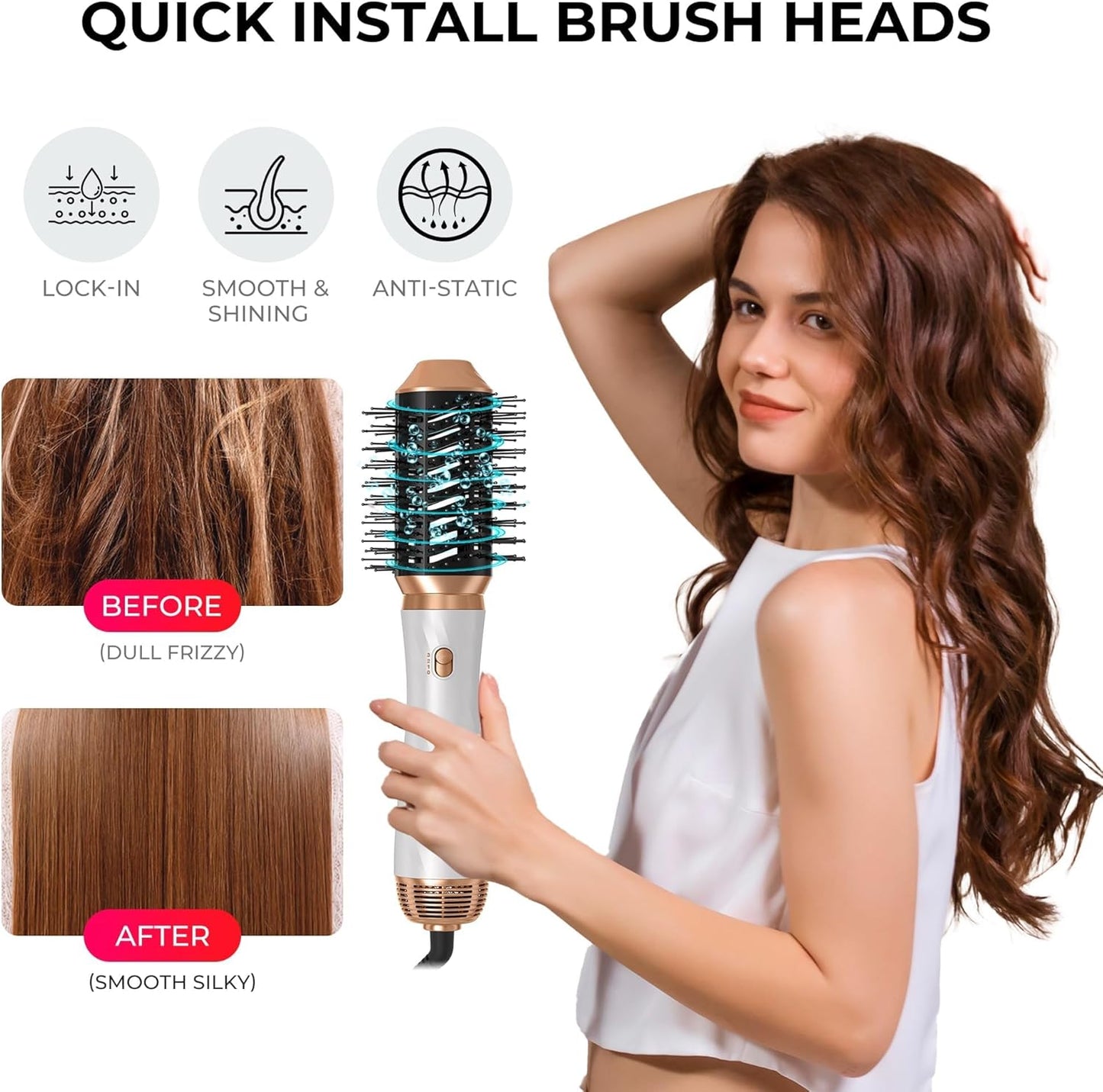 6 in 1 Hair Dryer Brush, Upgrade Detachable Blow Dryer Brush Air Styler Wrap Air Curler, Curly Twist Hot Curling Iron, Negative Ion Blow Dryer Hot Styler, Travel Hair Styling Tool