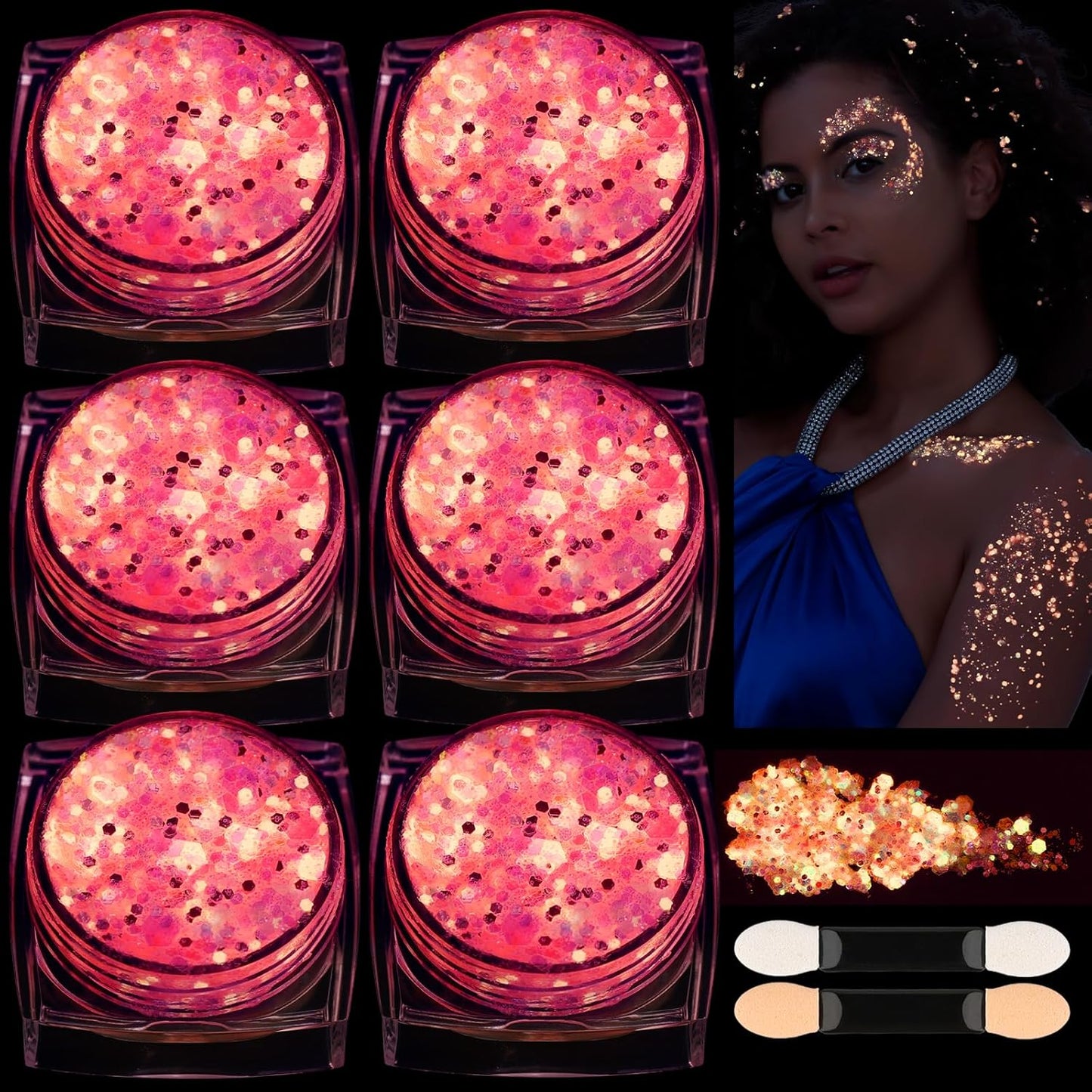 Teenitor Pink Glitter Glow in The Dark Glitter Gel, Pink Face Glitter Gel, Body Glitter Hair Glitter for UV Black Light Glow Party Raves Concerts