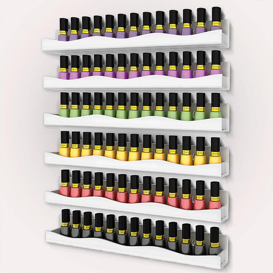 YMVV 15" Nail Polish Rack Wall Mounted Shelf,6 Pack White Acrylic Nail Polish Organizer Nail Supplies for Nail Techs,Great Display for Salons Retailers, YMVVWHITE 003
