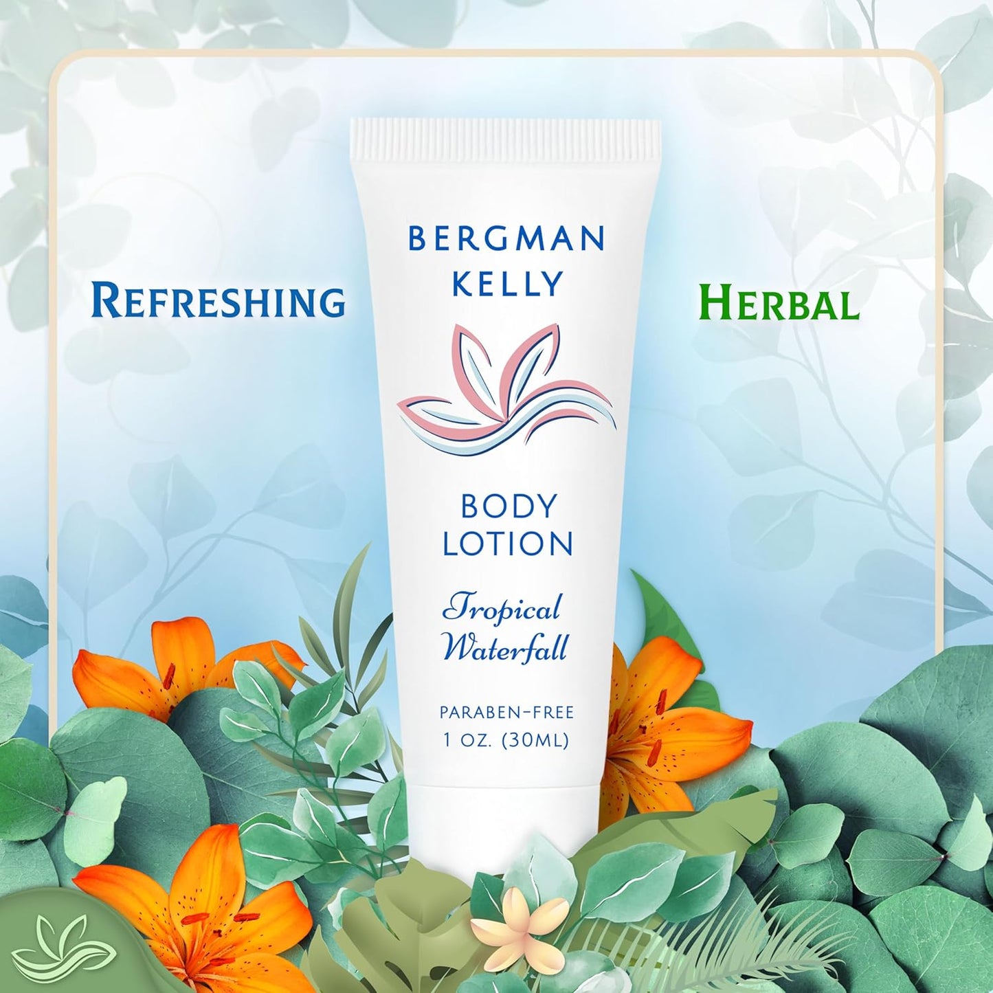 BERGMAN KELLY - Travel Size Lotion - 1 fl oz, 200 PK, Tropical Waterfall - Delight Your Guests w/Invigorating & Refreshing Body Lotion - Quality Mini & Small Size Guest Hotel Toiletries in Bulk