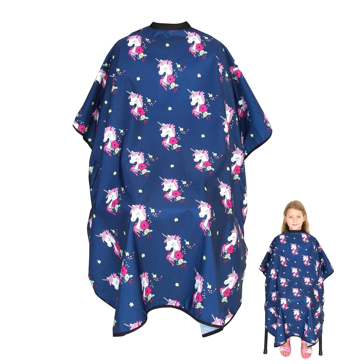 Kids Hair Cutting Cape - Unicorn Print, Water-Resistant Salon Cape with Snap Closure - Lightweight Barber Cape for Children’s Haircuts - Durable Kids Hairdresser Cape for Salon or Home