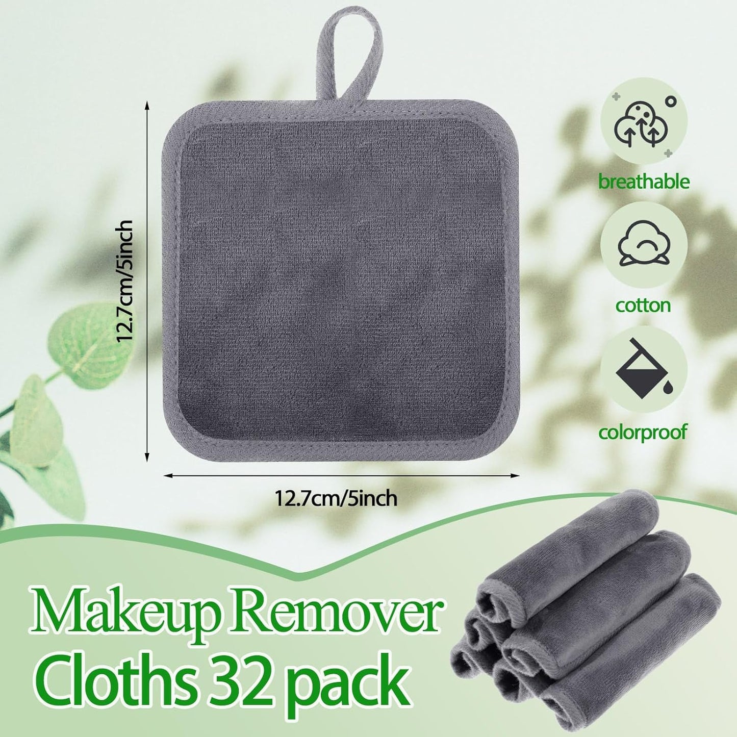 32 Pcs Makeup Remover Pads 5 x 5 Inch Soft Reusable Cloths for Eye Face Cloth Microfiber Washable Makeup Remover Towel Removal Cleaning Cloth for Women(Gray)
