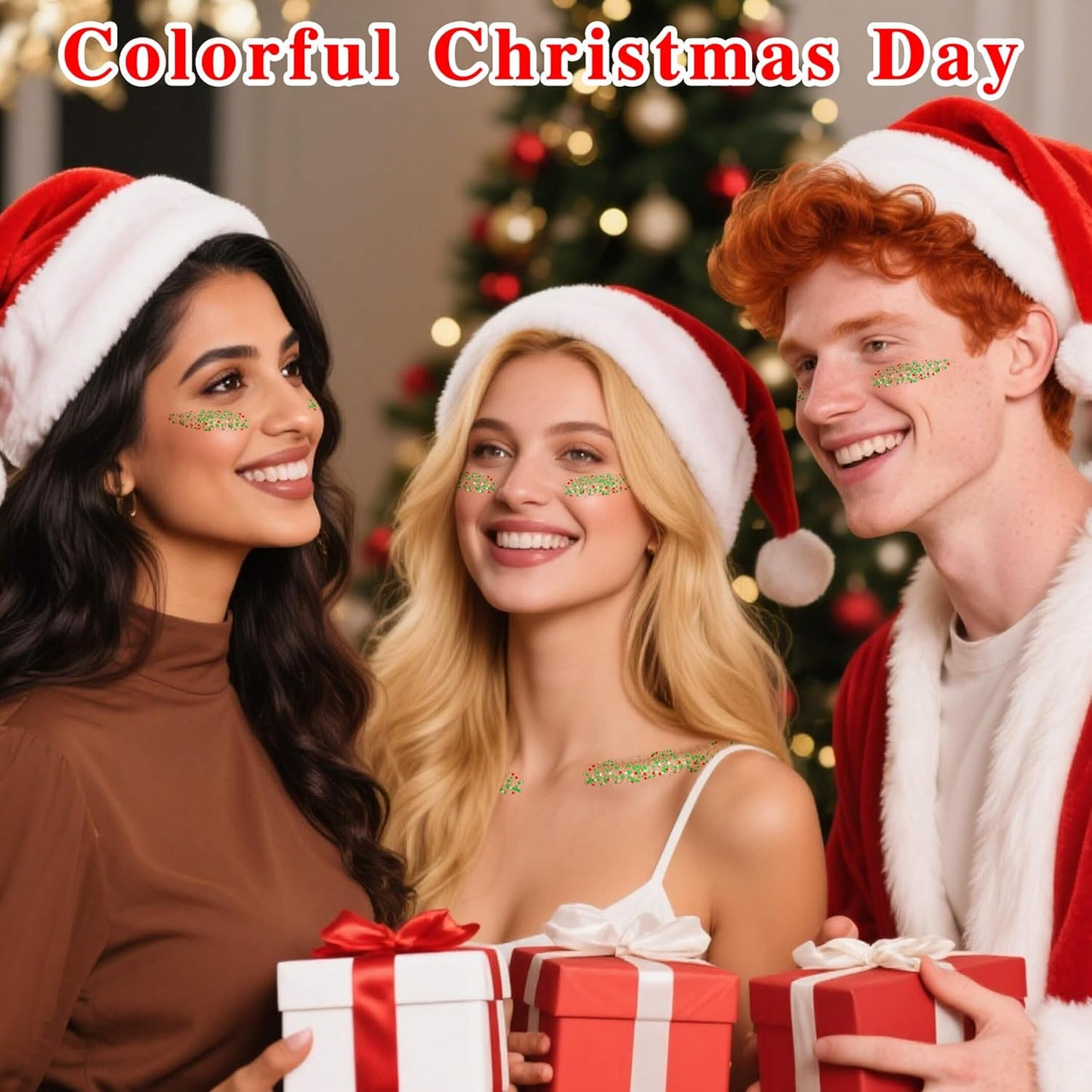 Christmas Hair Glitter Stick,Green Red Face Body Glitter for Kids,Waterproof Christmas Outfits for Women, Stocking Stuffers Sparkling Festival Party Gift for Women Girls,Chunky Glitter Makeup