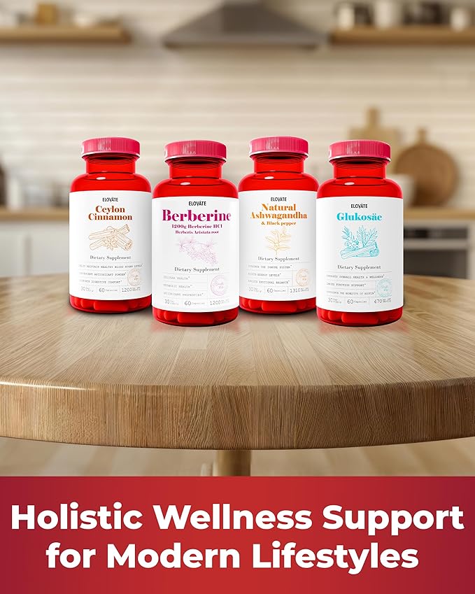 Elovate Glukosae Capsules, 1310mg - All-Natural, 3rd-Party-Tested, Non-GMO & Gluten-Free Complex with Guggul Extract, Biotin, Ceylon Cinnamon, & Ashwagandha for Overall Vitality, 60 Counts