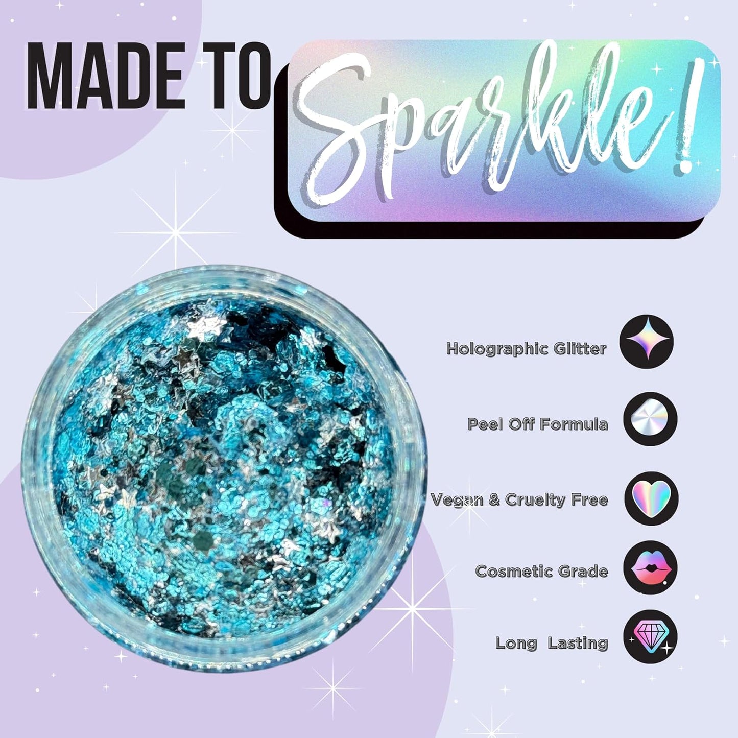 Stunt Trainer Cheer Glitter Face Body Makeup Peel Off Gel Chunky Holographic 15 Colors 1.6oz Vegan Cruelty Free Nontoxic Cheerleader Cheerleading Makeup