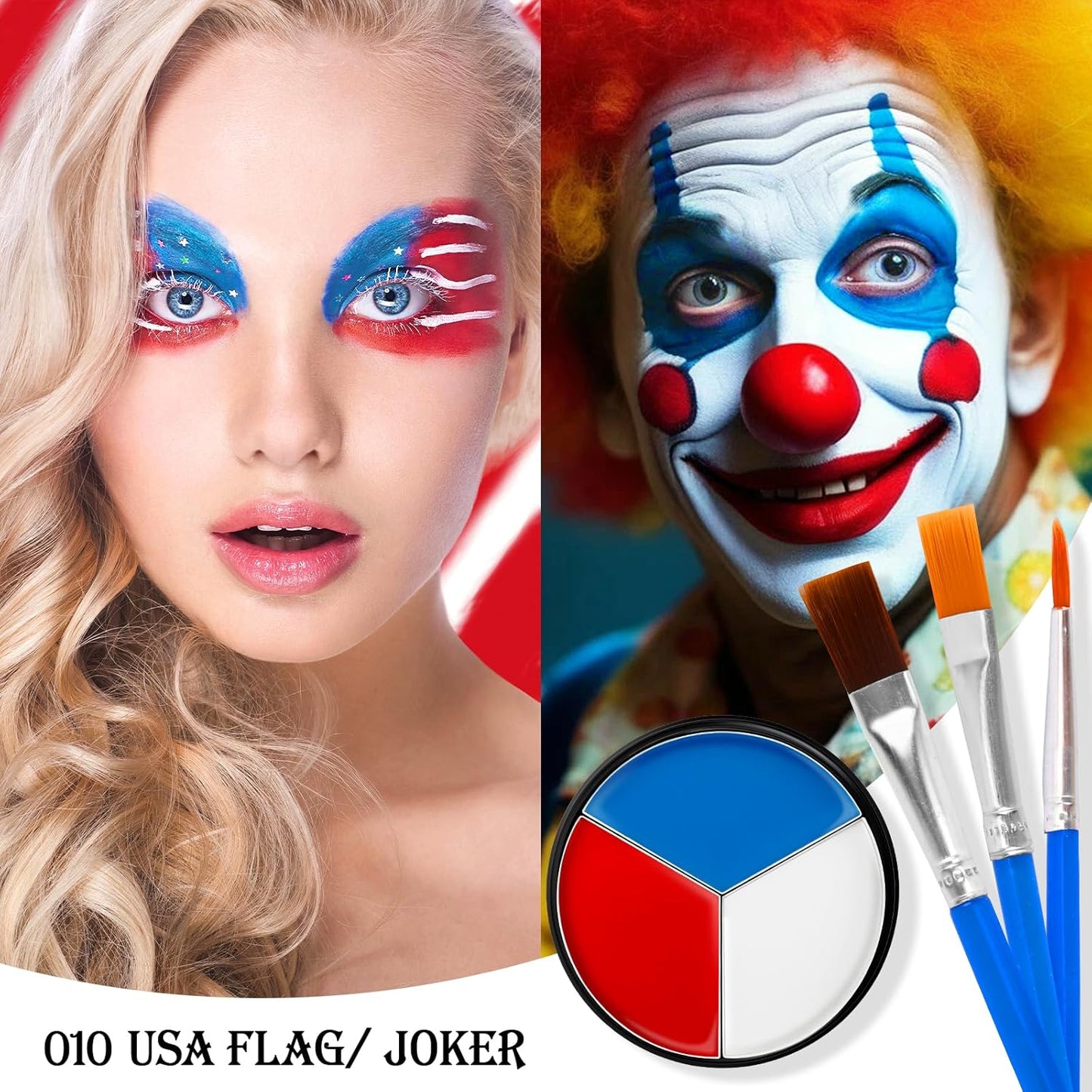 Red White and Blue Face Body Paint, Patriotic 4th/Fourth of July USA Themed Accessories for Women, Baseball Softball Eye-Black Sport, Halloween Face Make-up Kit for American Flag Clown Joker Costume