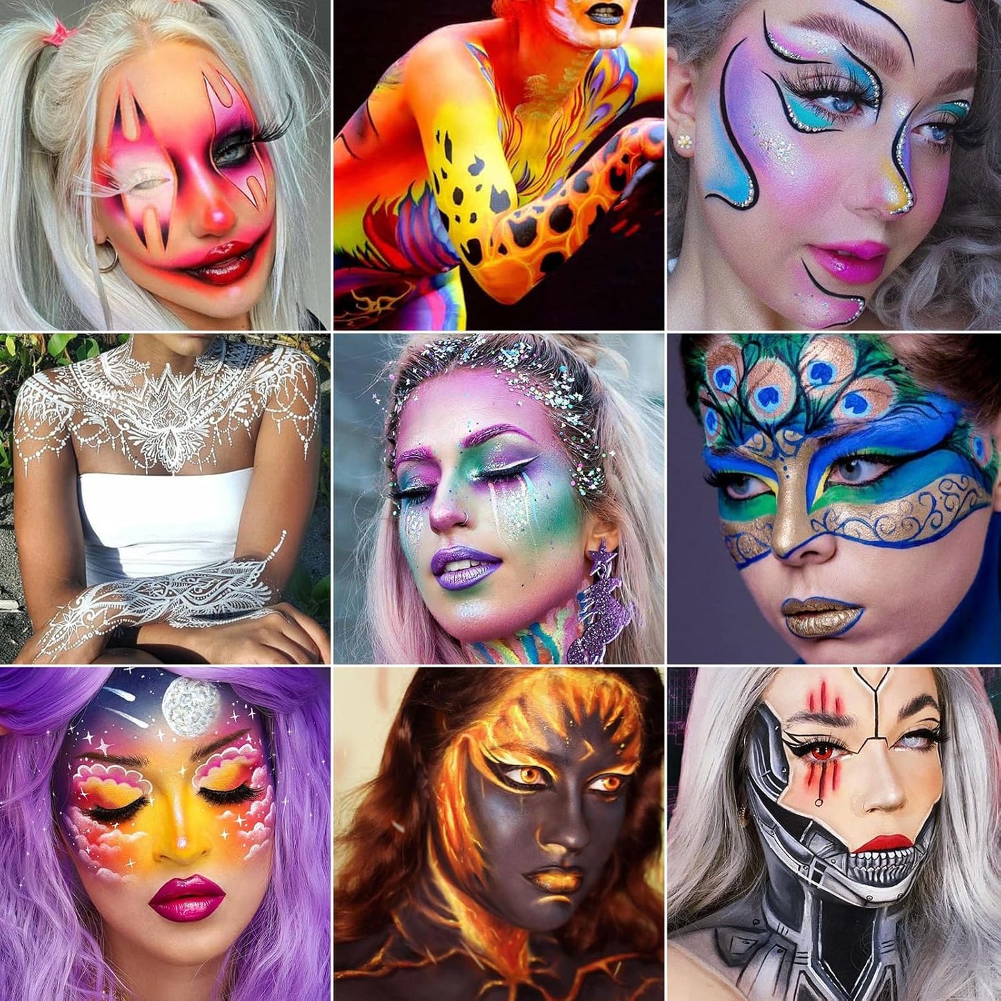 Purple Cyan Face Body Paint Makeup Foundation 30 g, Water Activated Cream to Powder Face Body Paint Makeup for Halloween Costume Cosplay Theater Stage Dress-Up Makeup,Matte Finish Non Toxic