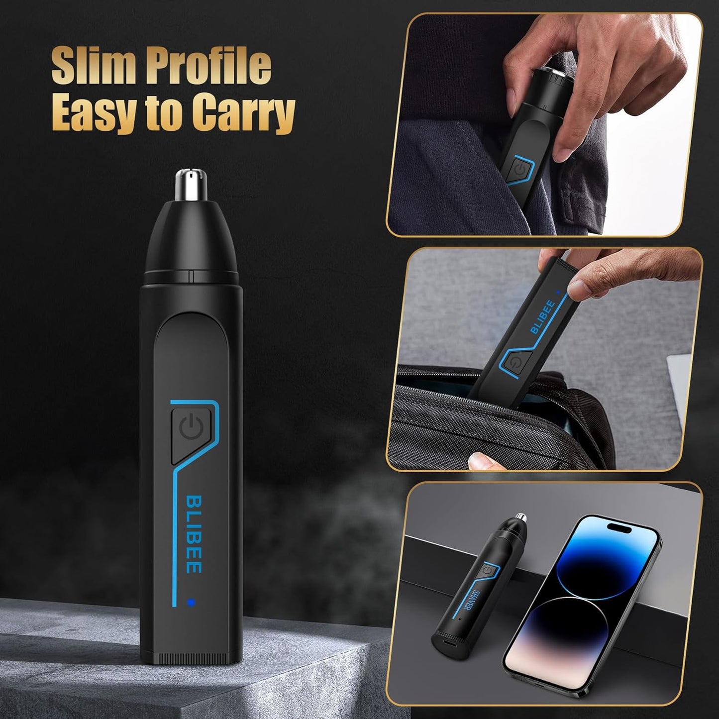 Nose Hair Trimmer for Men, 2025 Professional Painless USB Rechargeable Eyebrow Trimmer, Ear and Nose Hair Trimmer for Men Women, Facial Hair Remover with Powerful Motor, Black