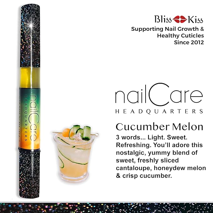 Cuticle Oil Pen for Nails - Nail Strengthener & Growth Nail Oil Serum for Damaged Nails, Hangnails w/Jojoba cuticle oil—Cucumber Melon Fragrance - Holographic Glitter Pens 4-Pack