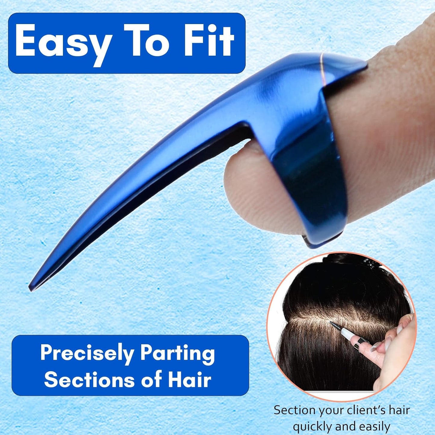 Quick Braid Aid Finger Parting & Sectioning Rings Set - Stainless Steel Stitch Braiding Tools for Durable Dreadlocks, Wig & Human Hair Loc Extensions Beader Tool (Blue Set)