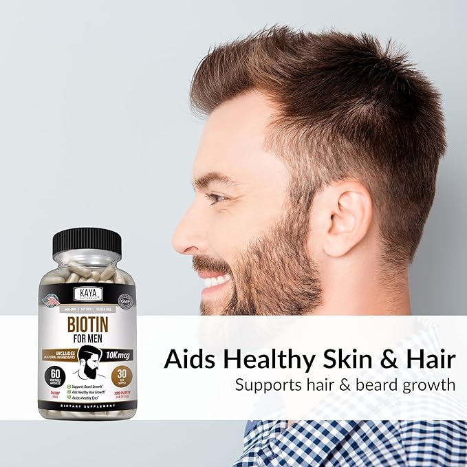 Kaya Naturals Men's Biotin Promotes Beard & Hair Growth Healthy Skin Metabolic Booster 60ct