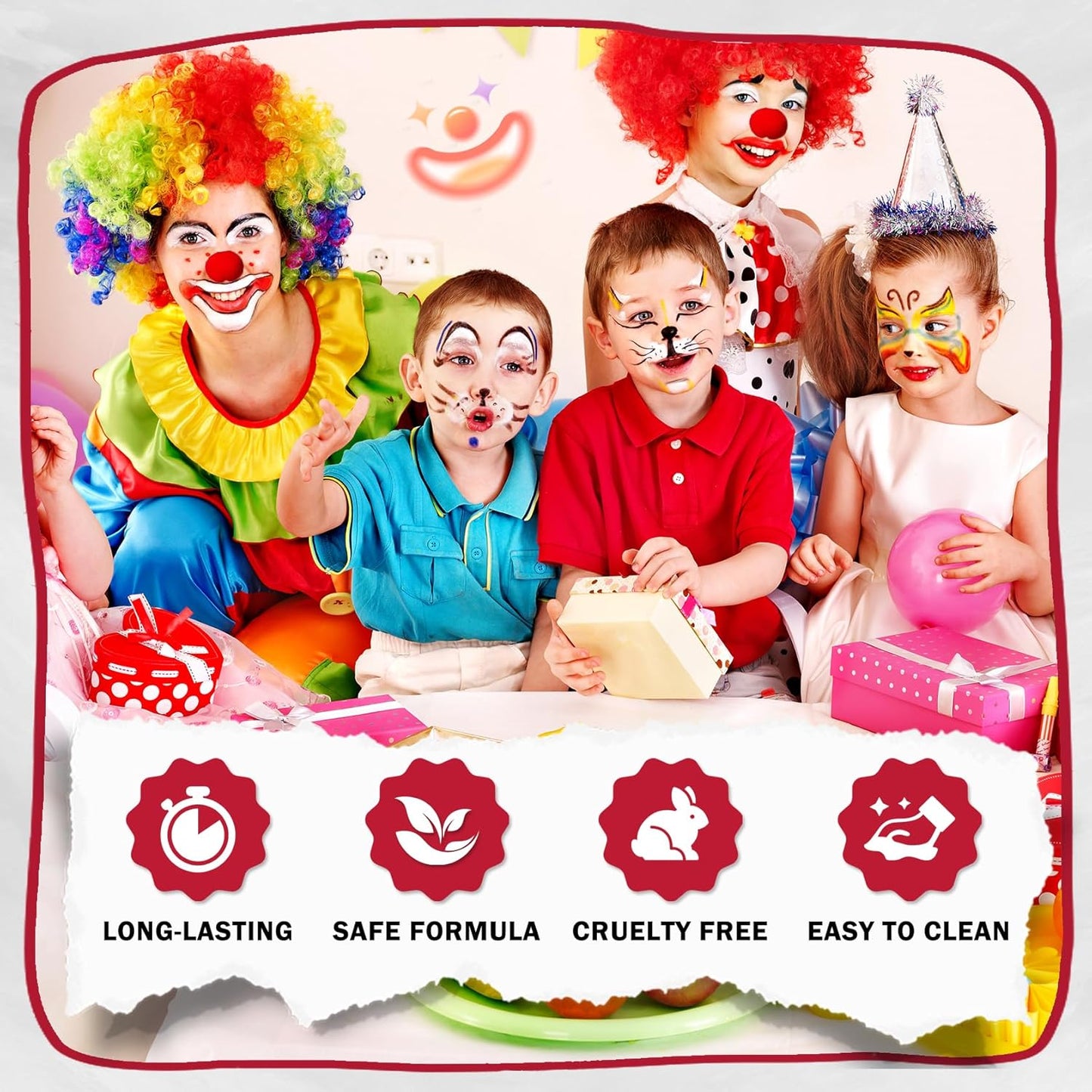 CAHIUYOA Halloween Joker Clown Makeup Kit,Black White Red Face body Paint with Red Clown Nose,Lipstick,3PCS Green Powder Puff,Professional Halloween Stage Cosplay joker Sfx Makeup