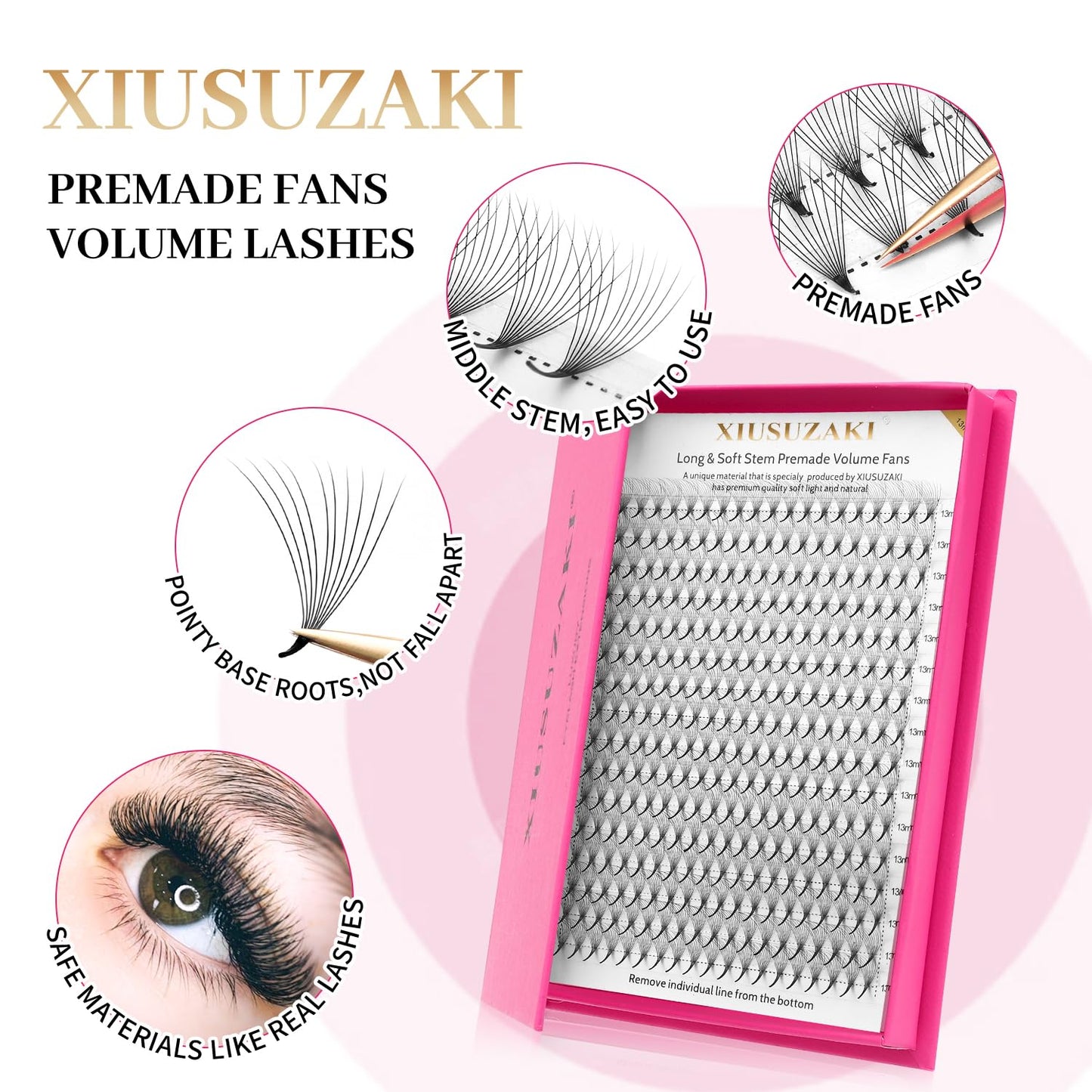 Premade Fans Eyelash Extensions 14D Volume Lash Extensions 0.03 Thickness Eyelash Extension D Curl Premade Lash Fans Mix 9-16mm Fluffy Soft Handmade Lash Fan(14D-0.03-D,9-16mm)