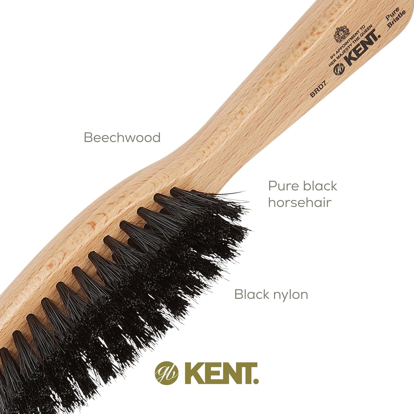 Kent BRD7 Horsehair and Nylon Blend Soft Beard Brush for Men for Flawless Shaping and Grooming, Ergonomic Grip Beechwood Handle, for Mustache and Beards, Distributes Oils and Balms. Made in England