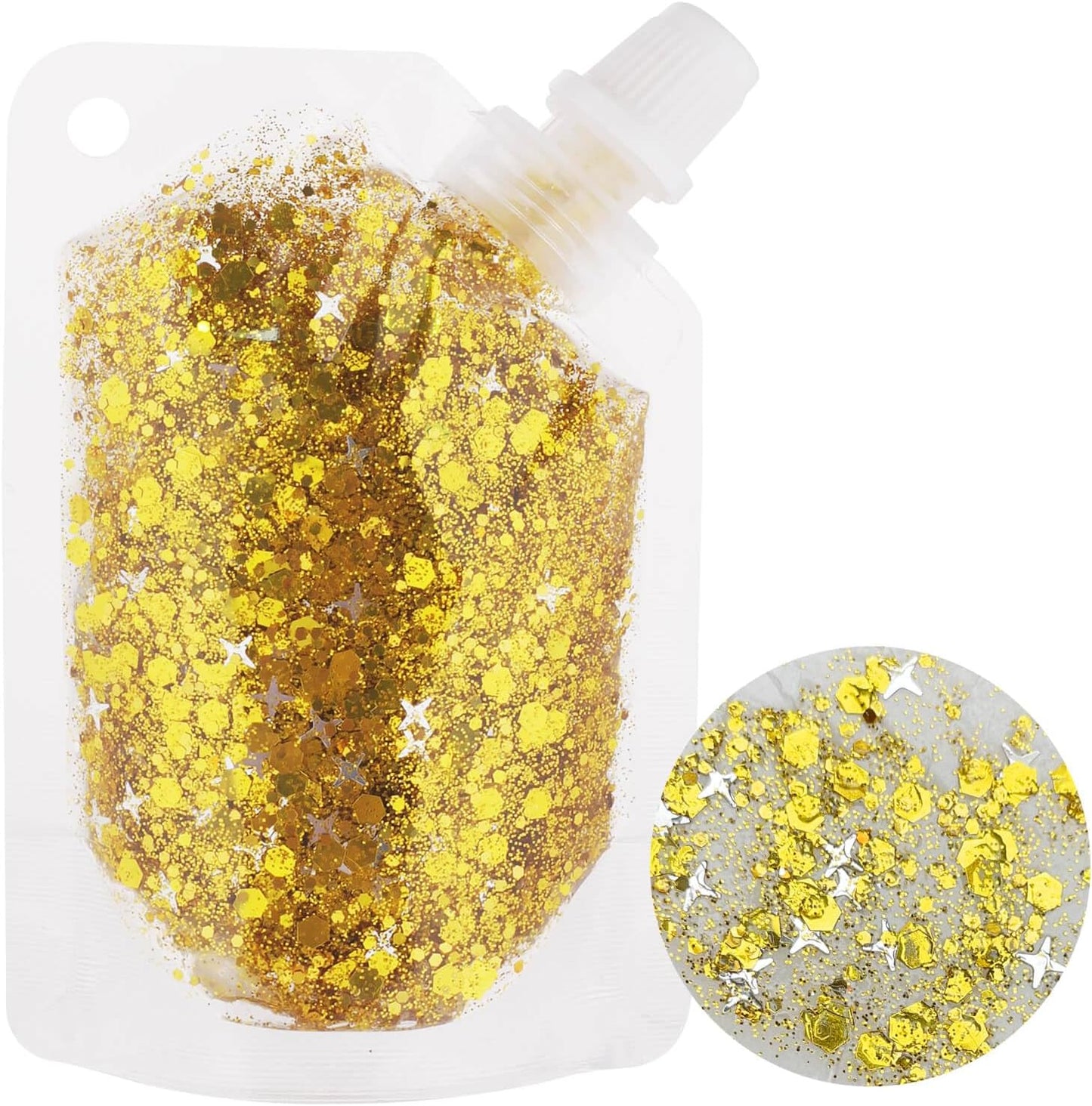 MEICOLY Gold Body Glitter,Yellow Face Glitter,Music Festival Accessories Outfits for Women,Hair Glitter for Kids,Sparkle Gold Chunky Body Glitter for Country Concert,Mardi Gras Accessories