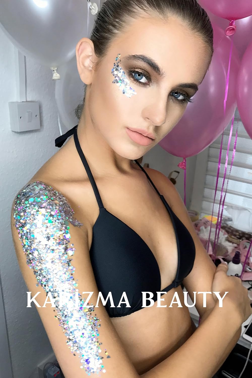 KARIZMA Holographic Silver Body Glitter. 10g Chunky Face, Hair, Eye and Body for Women. Rave, Festival Accessories, Cosmetic Makeup. Loose Set