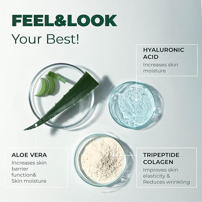 Marine Collagen and Hyaluronic Acid Supplements, Aloe Vera Leaf Gel and Vitamin E Collagen Peptides Pills–Collagen Supplements With Hyaluronic Acid for Hair Skin Nails-90 Collagen Caps