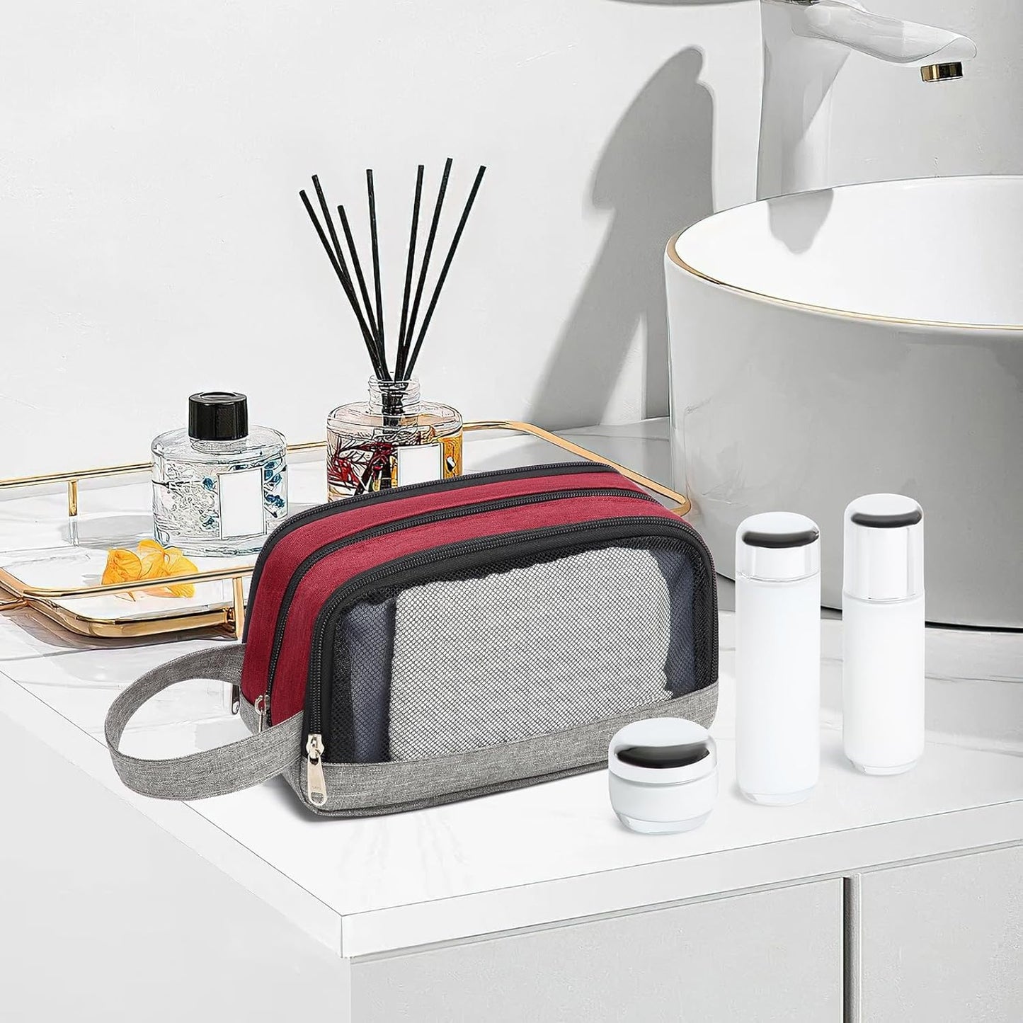 Yeiotsy Men's Travel Toiletry Bag – Color Clash Dopp Kit with Mesh Pockets, Durable Shaving Organizer for Gym, Camping & Weekend Trips