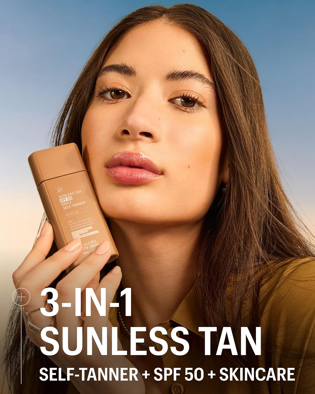 Allies of Skin Daily SPF 50 Daily Self Tanner for Face | Buildable Natural Tan with Sunscreen and Vitamin C | Lightweight Gel Formula for Streak-Free Finish and Glow (1.7 Fl oz)