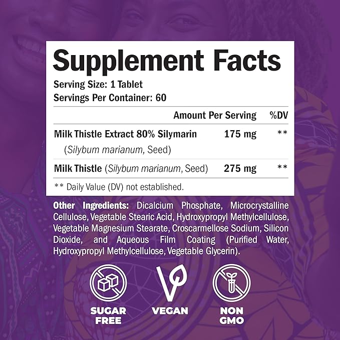 Milk Thistle Supplement for Liver Cleanse 80% Silymarin, 100% Vegan 60 Tabs