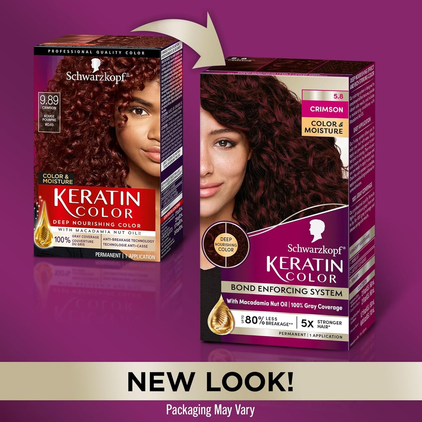 Schwarzkopf Keratin Color Permanent Hair Dye Cream, 5.8 Crimson, 1 Application - Professionally Inspired Hair Color Enriched with Keratin and Macadamia Nut Oil - Hair Dye with Pre-Serum,all Hair Types