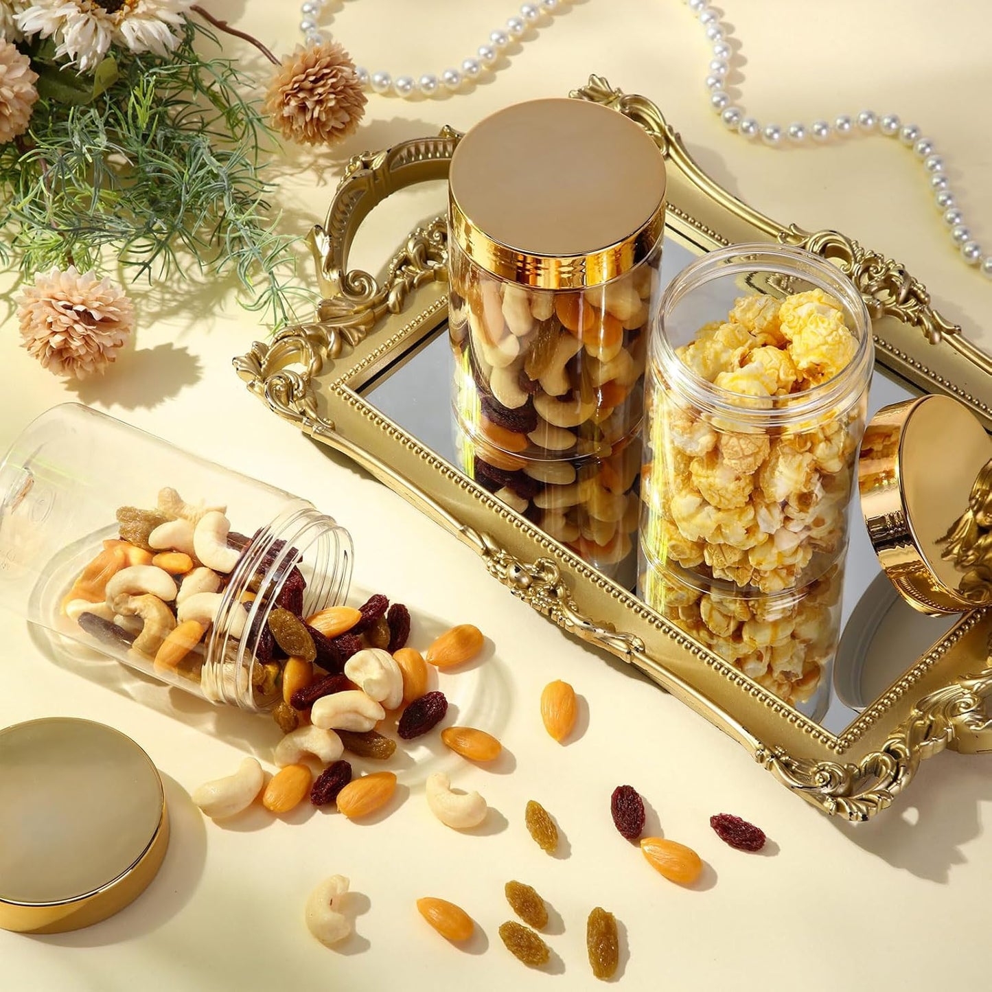 SATINIOR 12 Pack 8 oz Plastic Container Jars with Lids Round Clear Travel Cosmetic Container Slime Jars for Toiletries, Lotion, Cream, Ointments, Makeup, Rhinestone, Samples, Kitchen Storage(Gold)