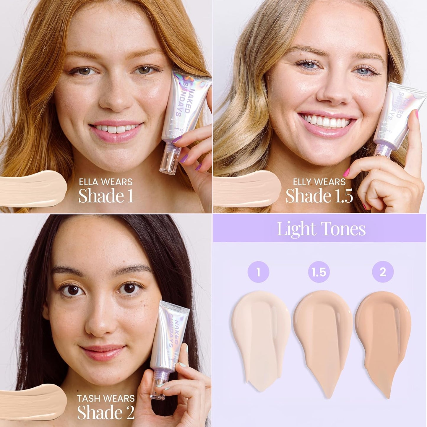 Naked Sundays BeautyScreen™ SPF 50 Mineral Peptide Foundation Tint – Skin Tint & Mineral Sunscreen | Radiant, Buildable Coverage, Acne-Safe, Infused with Peptides (1 Fair Neutral, 1.01 oz)