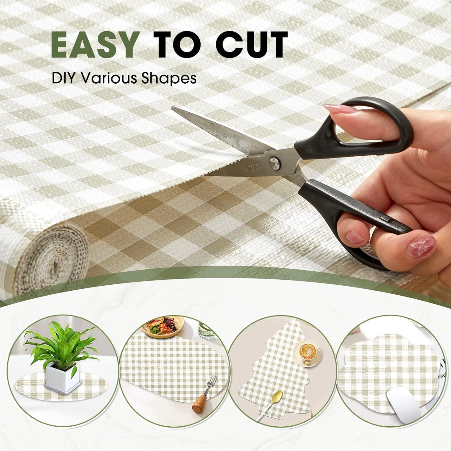 Beautysaid Shelf and Drawer Liner for Kitchen Cabinet, Non Adhesive Non Slip Shelf Paper Waterproof Washable Thickened for Dresser Pantry Shelve Bathroom Protector Liner(Checkered,18 in x 30 FT)