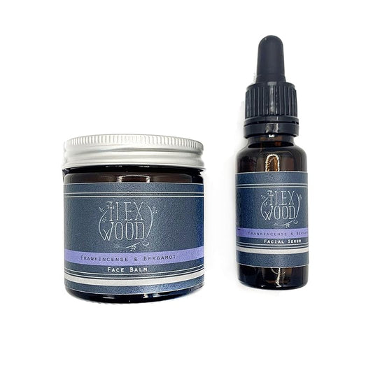 Frankincense and Bergamot Gift Set for both Men and Women - Face Cream and Serum - handcrafted, 100% Natural, Vegan, Moisturising, Anti Ageing, Cruelty Free, Palm Oil Free, Plastic Free