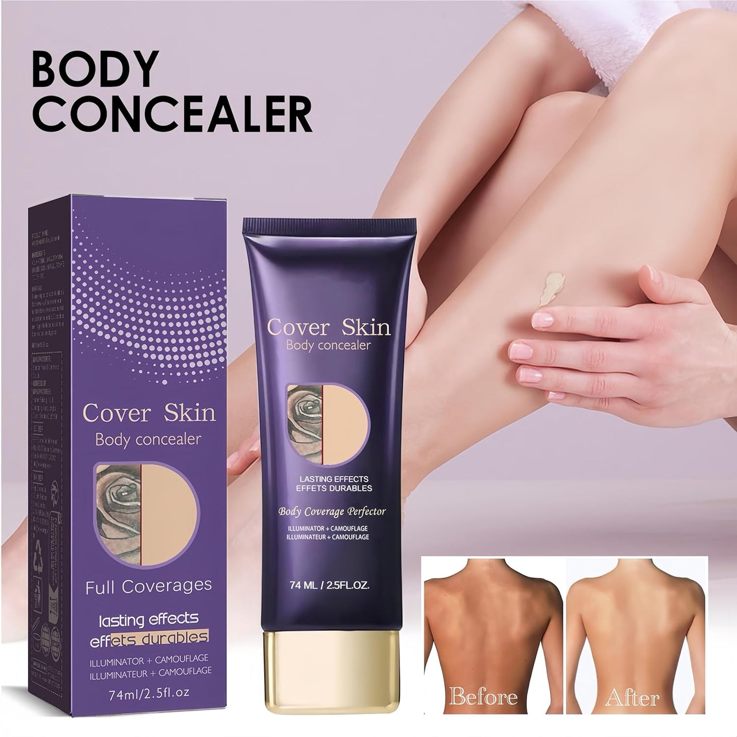 Waterproof Body Concealer For Legs And Body,Tattoo And Scar Cover Foundation,Natural Radiance, High Coverage, Transfer Resistant Body Makeup (Brush Included) 2.5oz