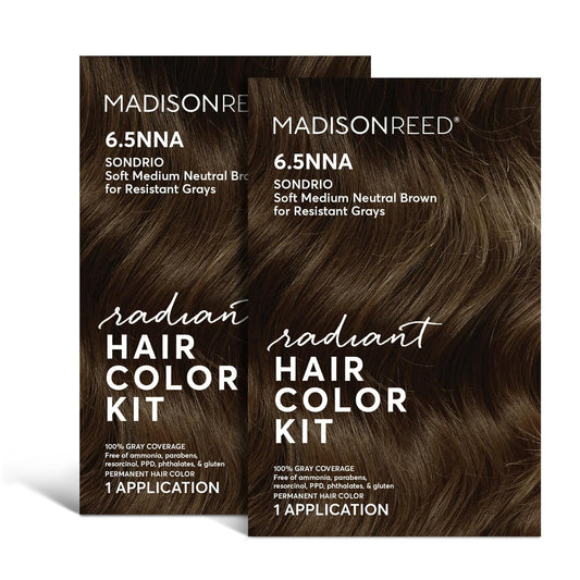 Madison Reed Radiant Hair Color Kit | 6.5NNA Medium Neutral Brown (Sondrio) 100% Maximum Gray Hair Coverage | Salon-Quality Permanent Hair Dye for Resistant Grays | PPD-Free & Ammonia-Free |2 Pack