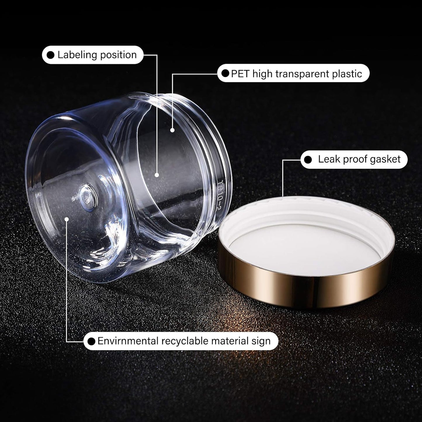 SATINIOR 12 Pack Plastic Container Jars with Lids Round Clear Travel Cosmetic Container Jars for Toiletries, Lotion, Cream, Ointments, Makeup, Rhinestone, Samples, Kitchen Storage(2 oz,Gold)