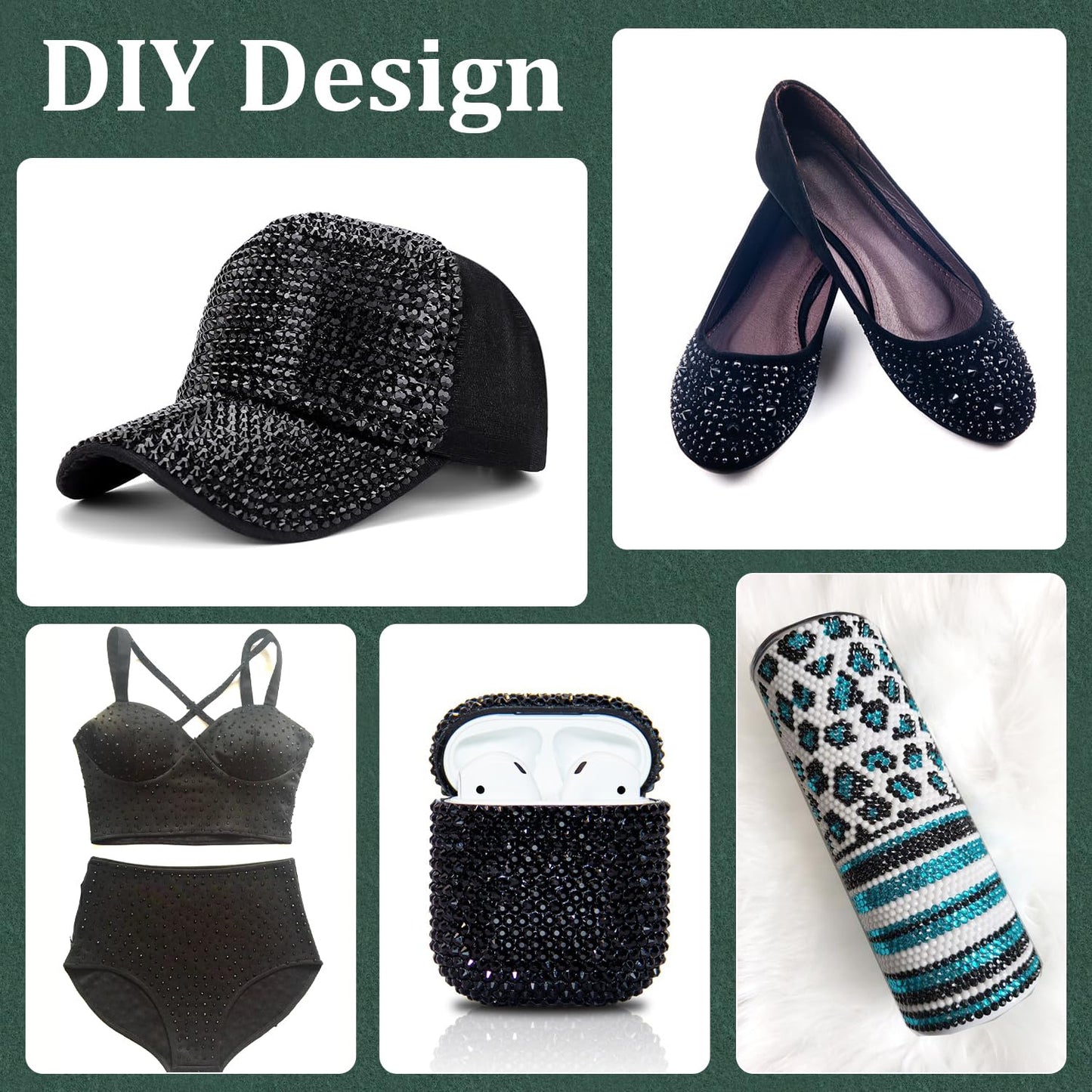 Resin Rhinestones for Crafting with B7000 Jewelry Glue, 1 Box Black Flatback Crystals with 3Pcs 10ml Glue for Bedazzling Crafts DIY Nail Art Makeup，Non Hotfix Gems for Clothing Shoes