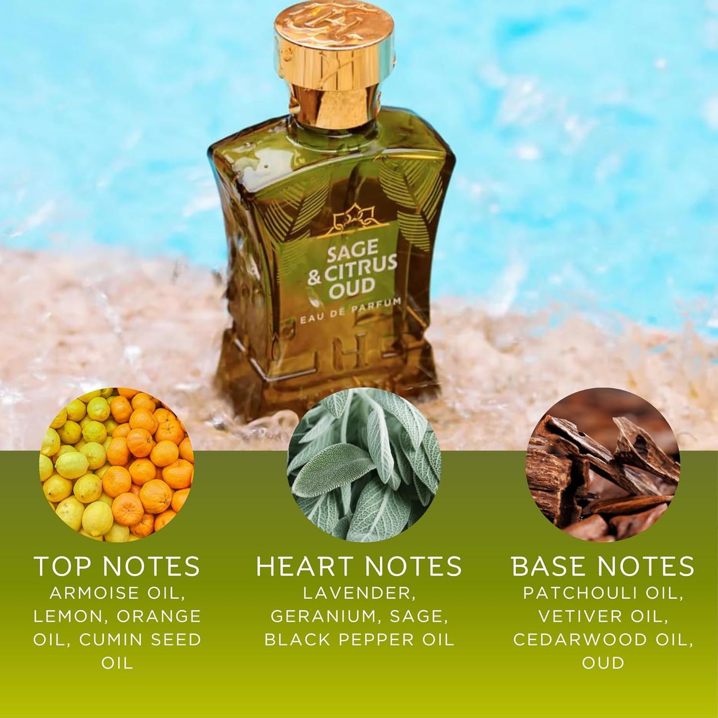 H HABIBI Sage & Citrus Perfume for Men – 2.5 oz (75ML) Long Lasting Arabian Cologne, Fresh Citrus Woody Men Perfume, Luxury Fragrance Gift for Special Occasions