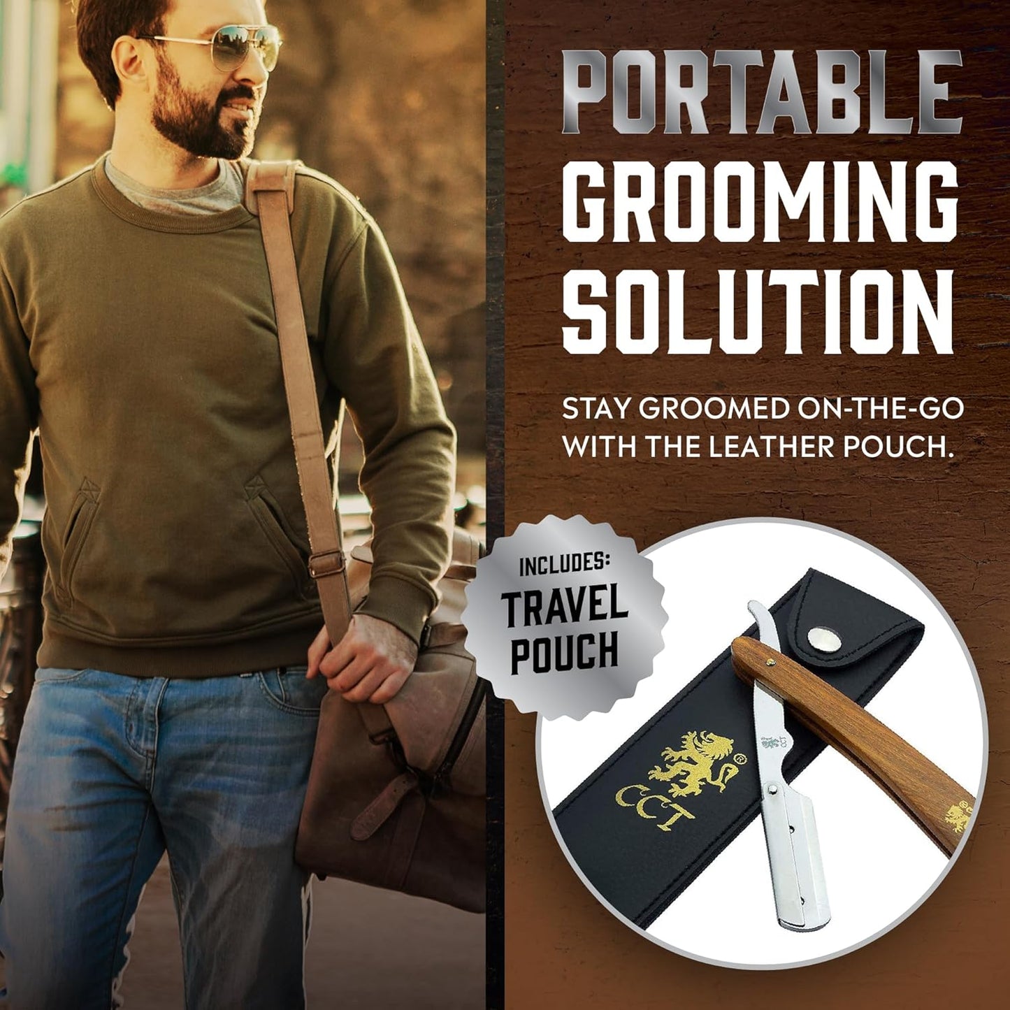 The Cambridge Cutthroat® Cut Throat Razor Kit with Blades & Travel Pouch - Missanda Hardwood & Stainless Steel Professional Barber Shaver Men - Straight Edge Moustache & Beard Shaper