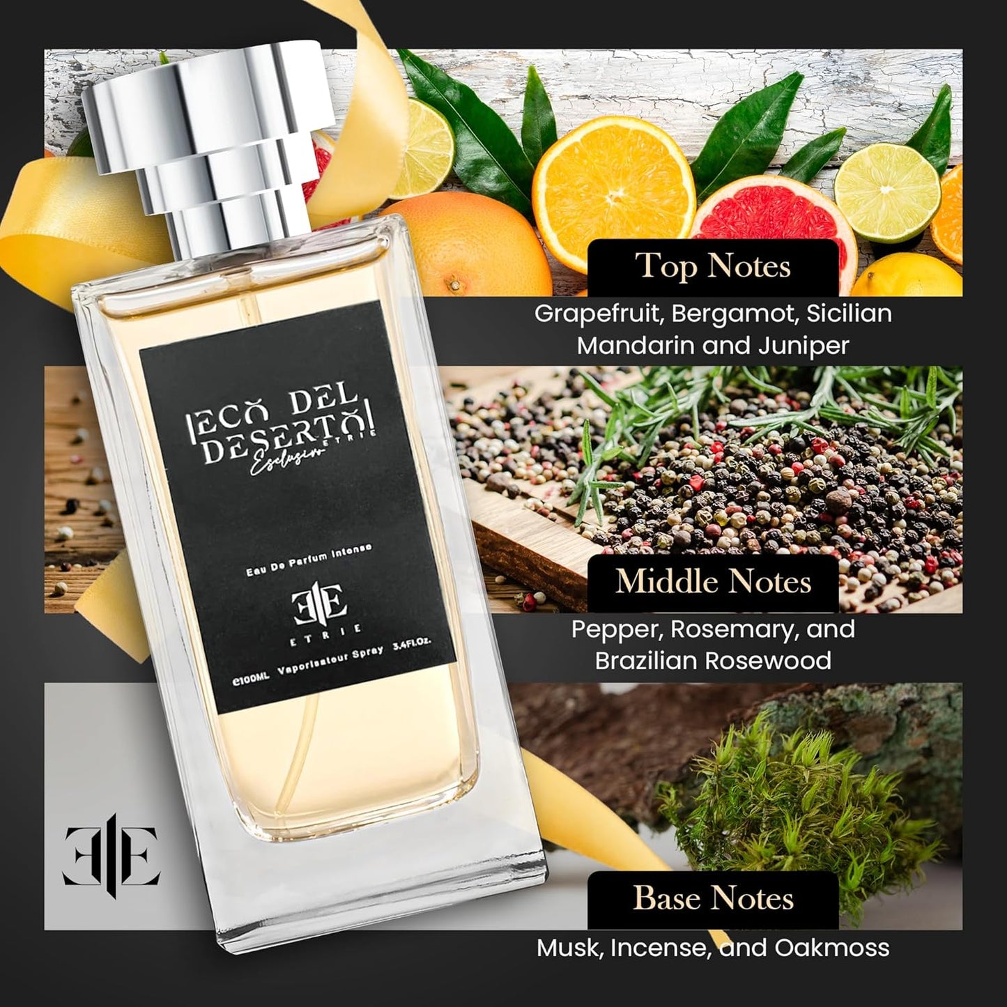 Eco del Deserto Men's Cologne Eau De Parfum 3.4 Fl Oz - Rugged & Adventurous Desert Essence - Long-Lasting Fragrance for Men