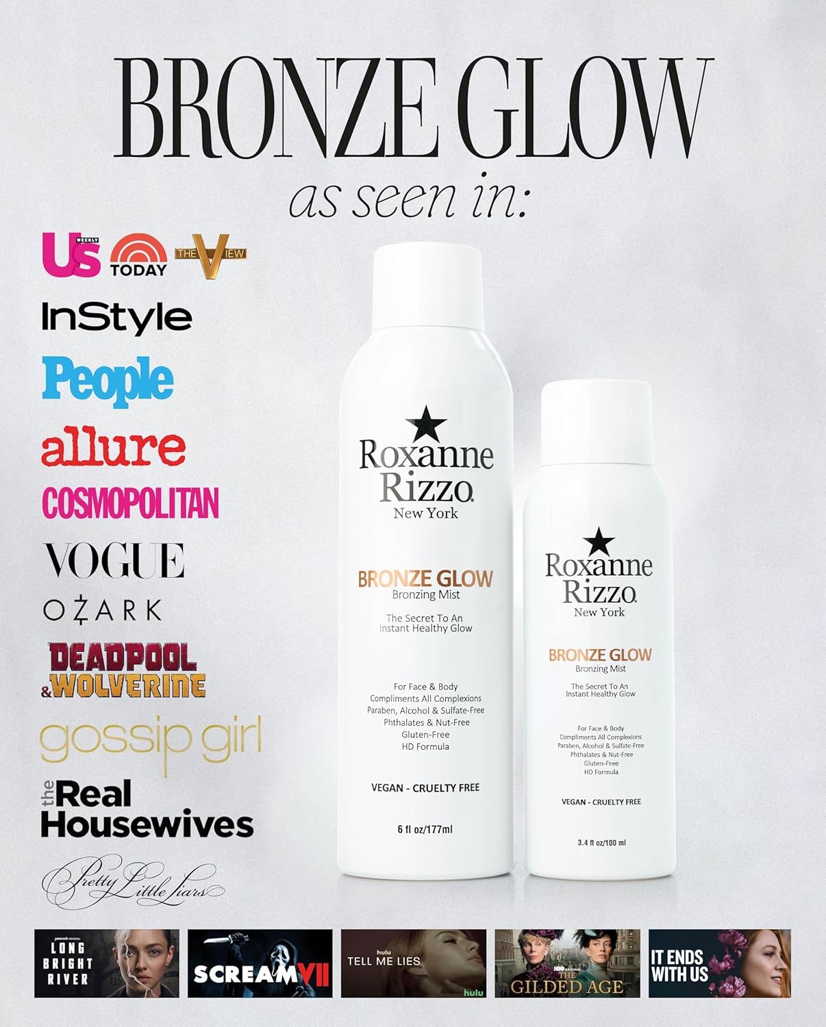Bronze Glow – Instant Self Tanning Spray Mist for Face and Body – Hydrating Tanning Mist with Bronzer – Blends into All Skin Tones – Celebrity Favorite Bronzer Spray – 6 oz
