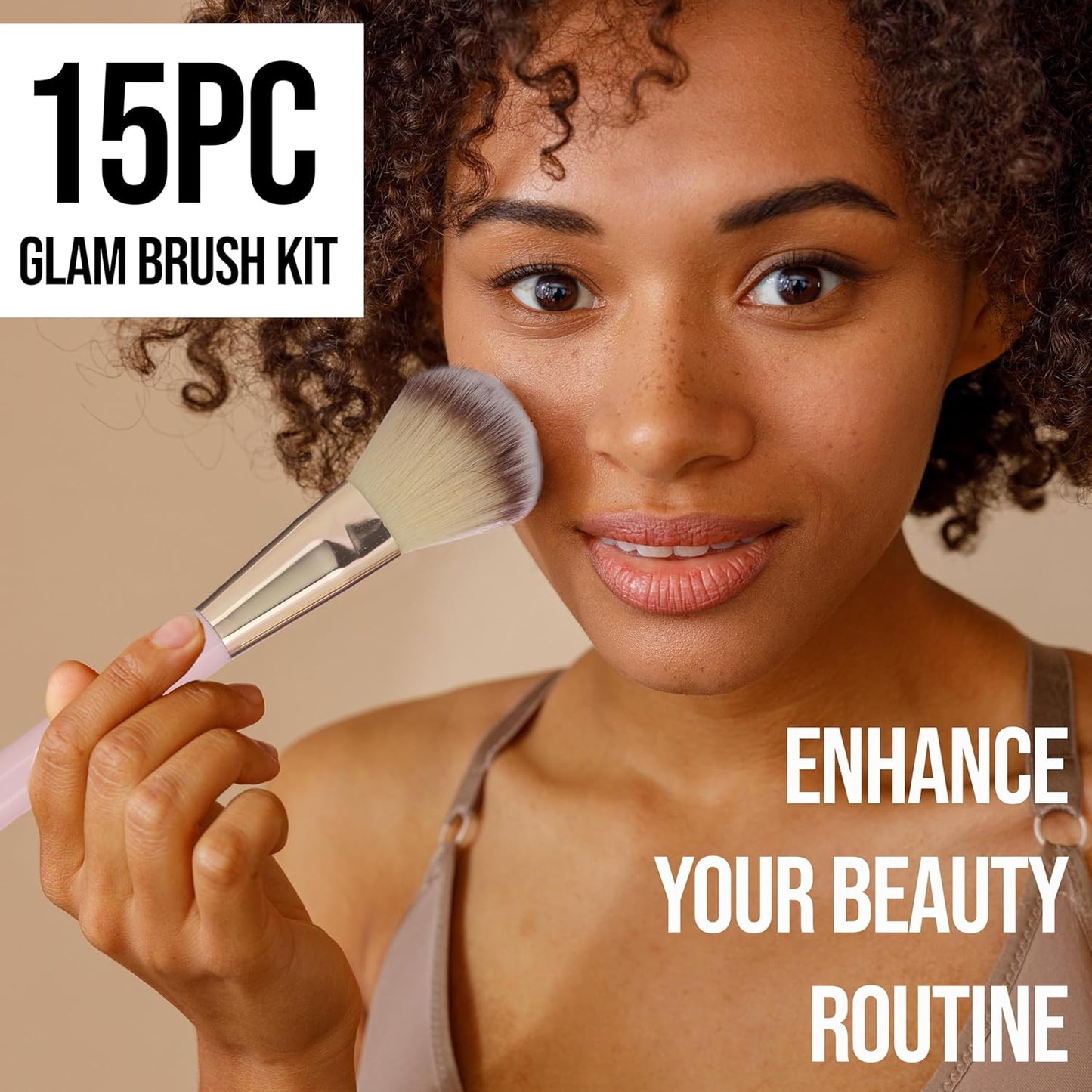 15pc Beauty Set - Beautiful Makeup Brush Collection with Beauty Blenders, Spoolie and Storage Tumbler | Professional Cosmetic Brushes For Seamless Makeup Application