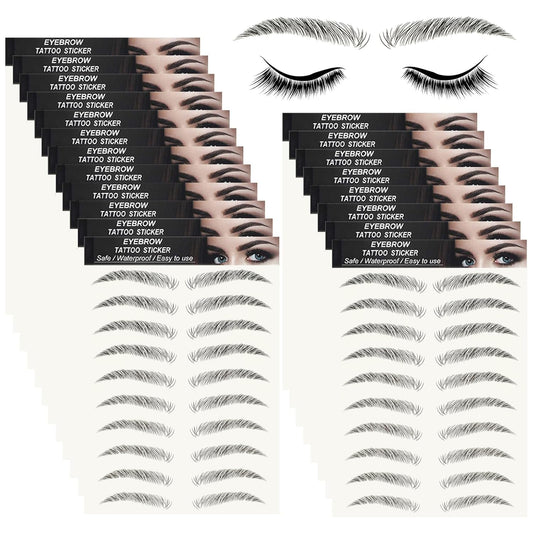 20 Sheets 200 Pairs Eyebrow Tattoo Stickers 4D Stickers Eyebrow Transfers Stickers Peel off Eyebrow Grooming Shaping Makeup Sticker for Women Girls Black
