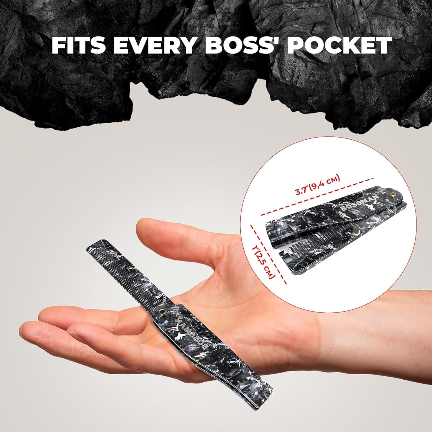 Bossman Acetate Folding Comb for Men – 3.5-Inch Travel Mustache & Beard Comb, Portable Pocket Hair Tool