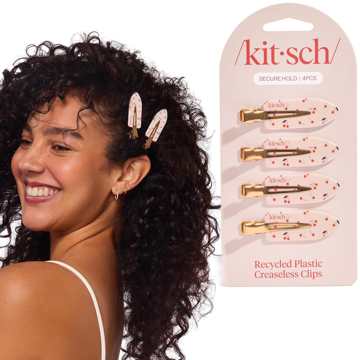 Kitsch Creaseless Hair Clips for Women - No Crease, No Bend Hair Clips for Styling, Bangs, Makeup Application, Face Wash - Recycled Acrylic - Cherry Print | Ideal Gifts for Women, 4pcs