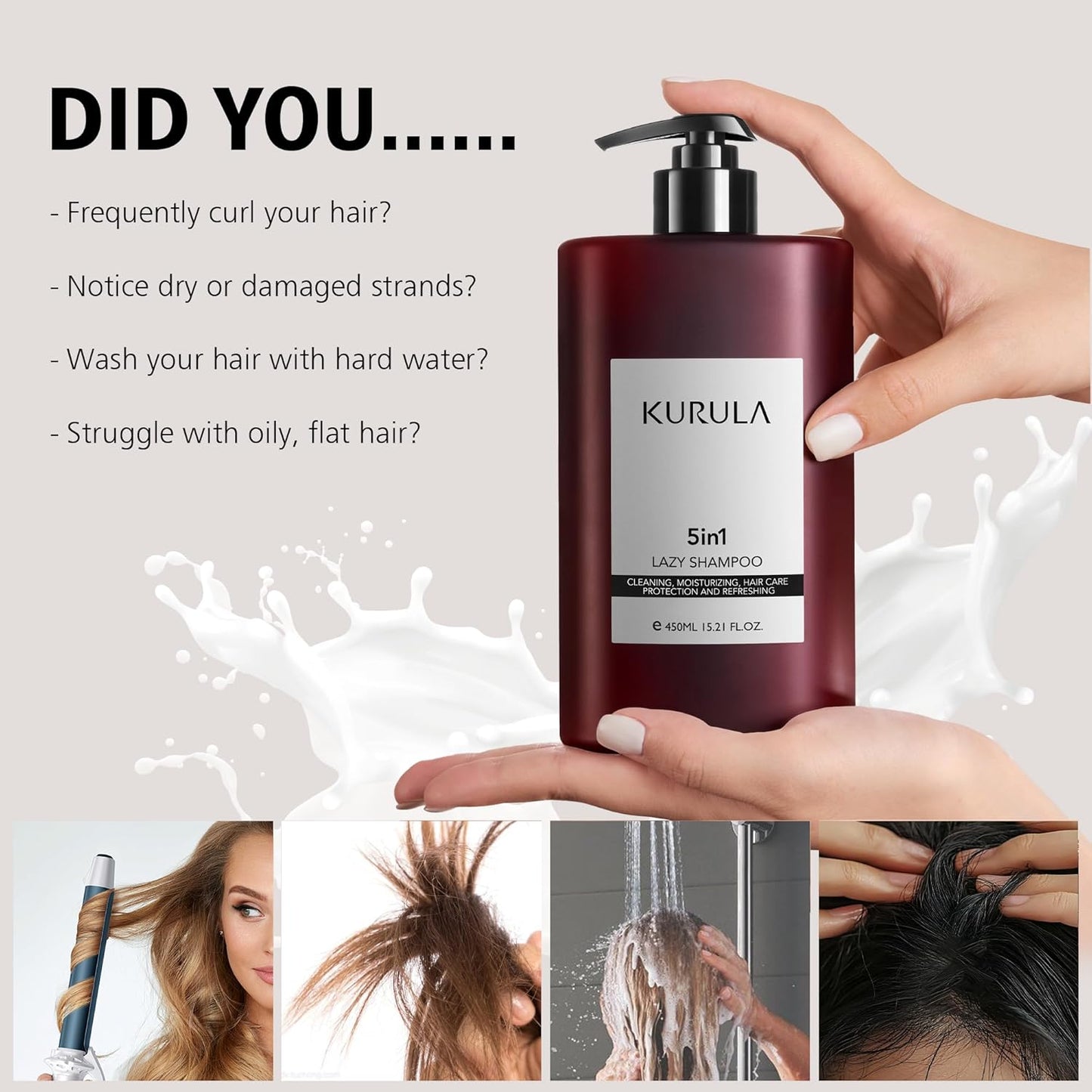 Shampoo for Women & Men 5in1 Hair Care - All-in-one | Volumizing, Moisturizing, Hydrating and Repairing for All Hair Types | Camellia Oil | Natural, Soft and Fluffy Again, 15.2 OZ