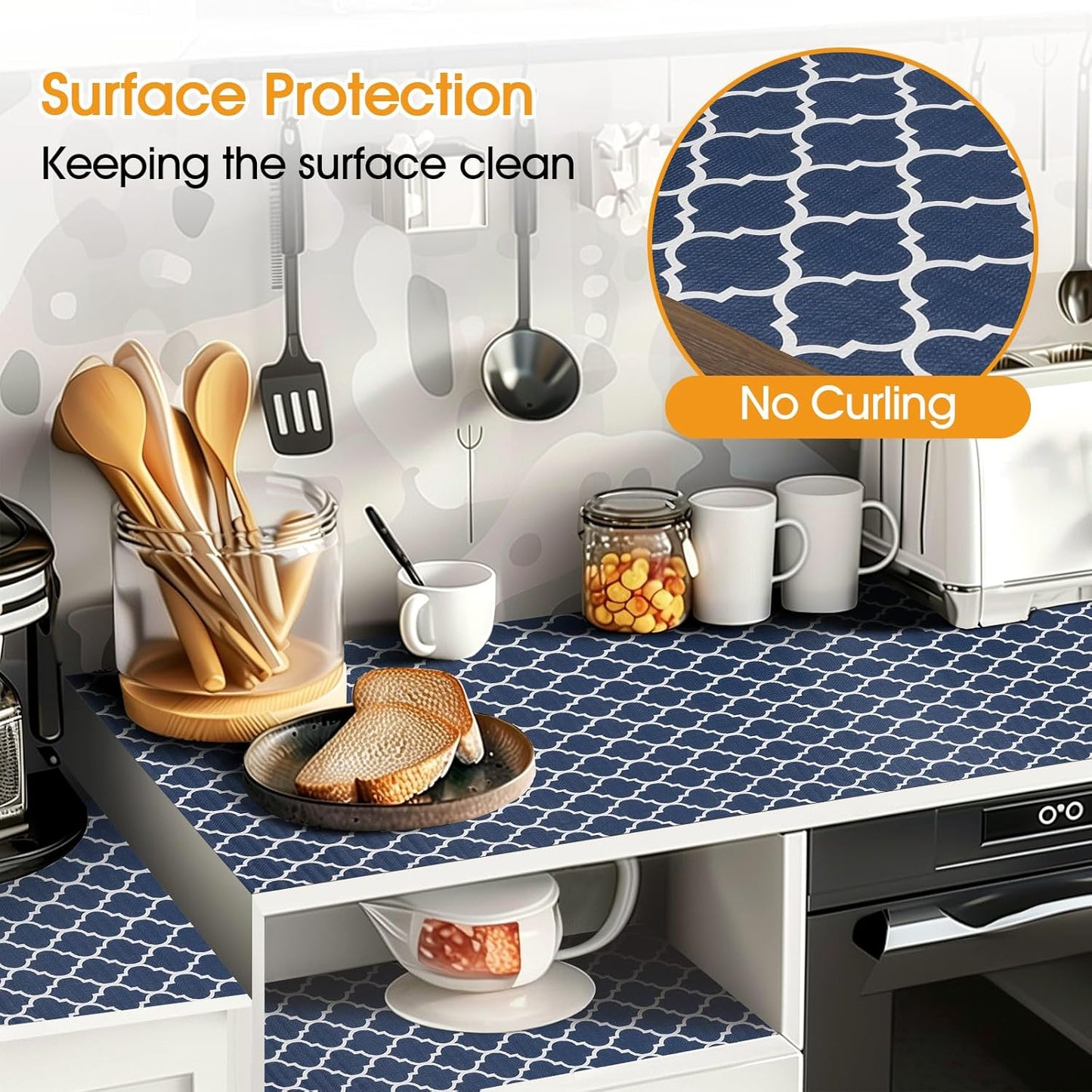 Shelf and Drawer Liner for Kitchen Cabinets Non-Adhesive, Strong Grip Non-Slip Thickened Cabinet Liners for Shelves, Waterproof Mats for Dresser Cupboard, Blue, 12 in x 20 Feet