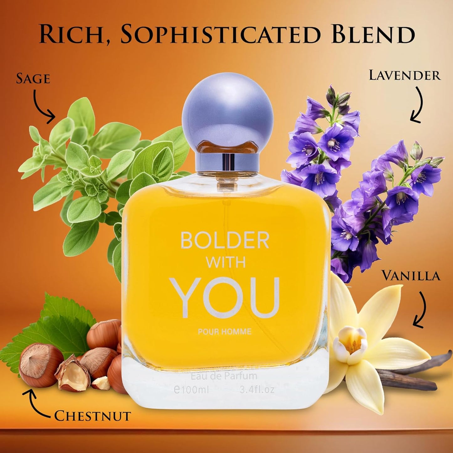 Bolder With You for Men Eau De Parfum Aromatic & Refreshing Scent Notes of Cardamom, Pink Pepper & Violet Leaves Base Fragrance of Vanilla, Sweet Chestnut & Cedarwood Elegant 100ml Bottle