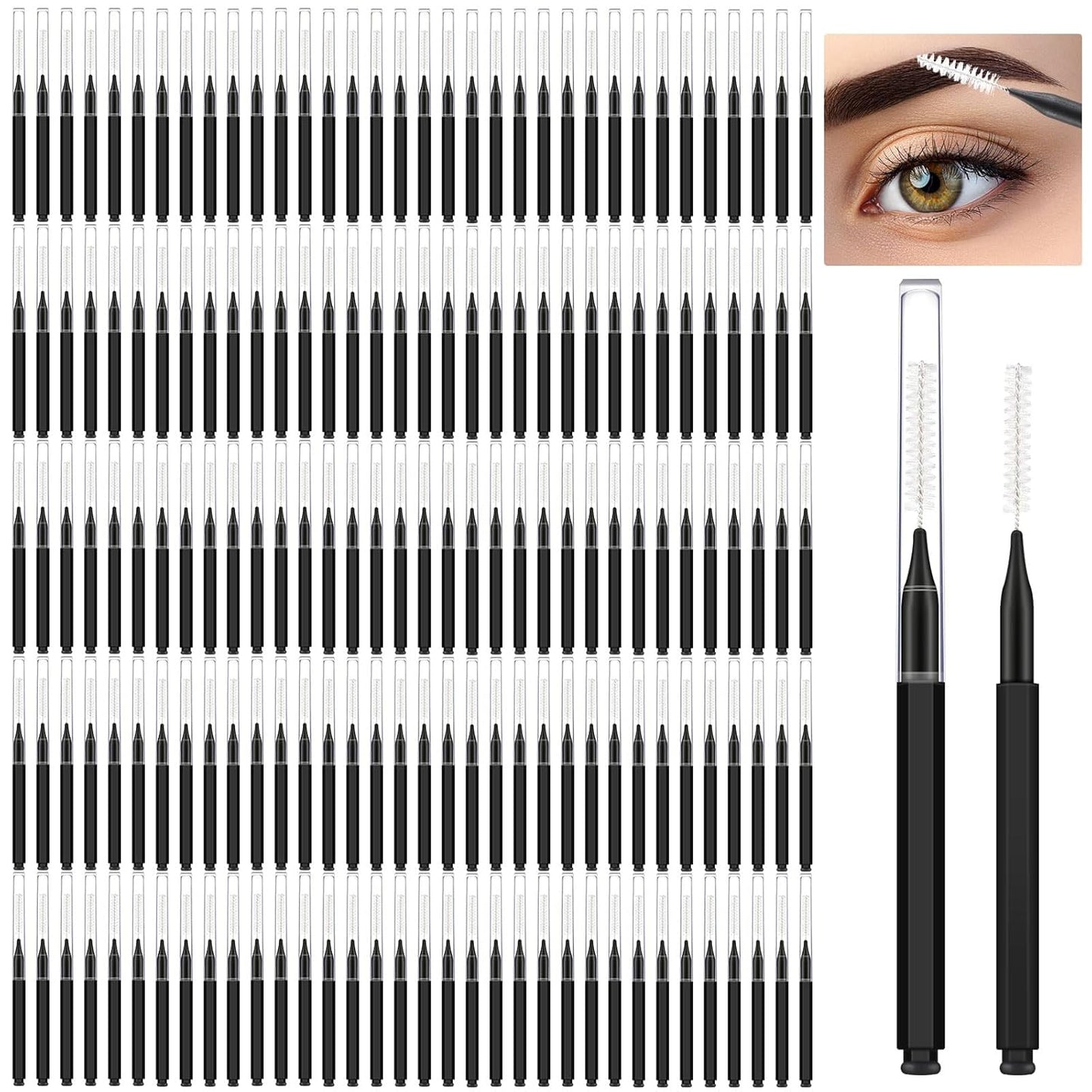 Patelai 150 Pieces Micro Eyebrow Brush with Cap Brow Lamination Spoolie Comb Lift Tools Lash Filler Eyelashes Extensions Eyebrows(Black)