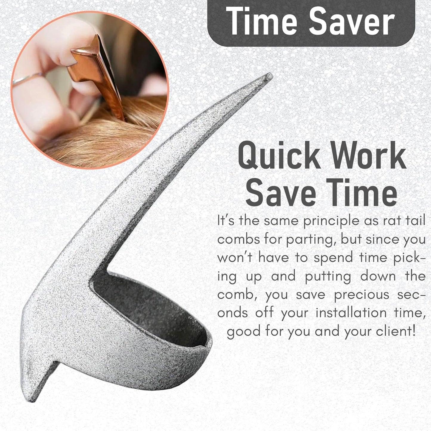 Hair Parting & Sectioning Ring - Stainless Steel Finger Braiding Hair Pick Tools for Durable Dreadlocks Wig, Curling, Weaving Quick Installation of Remy Human Hair Extensions (1pc, Glitter Silver)