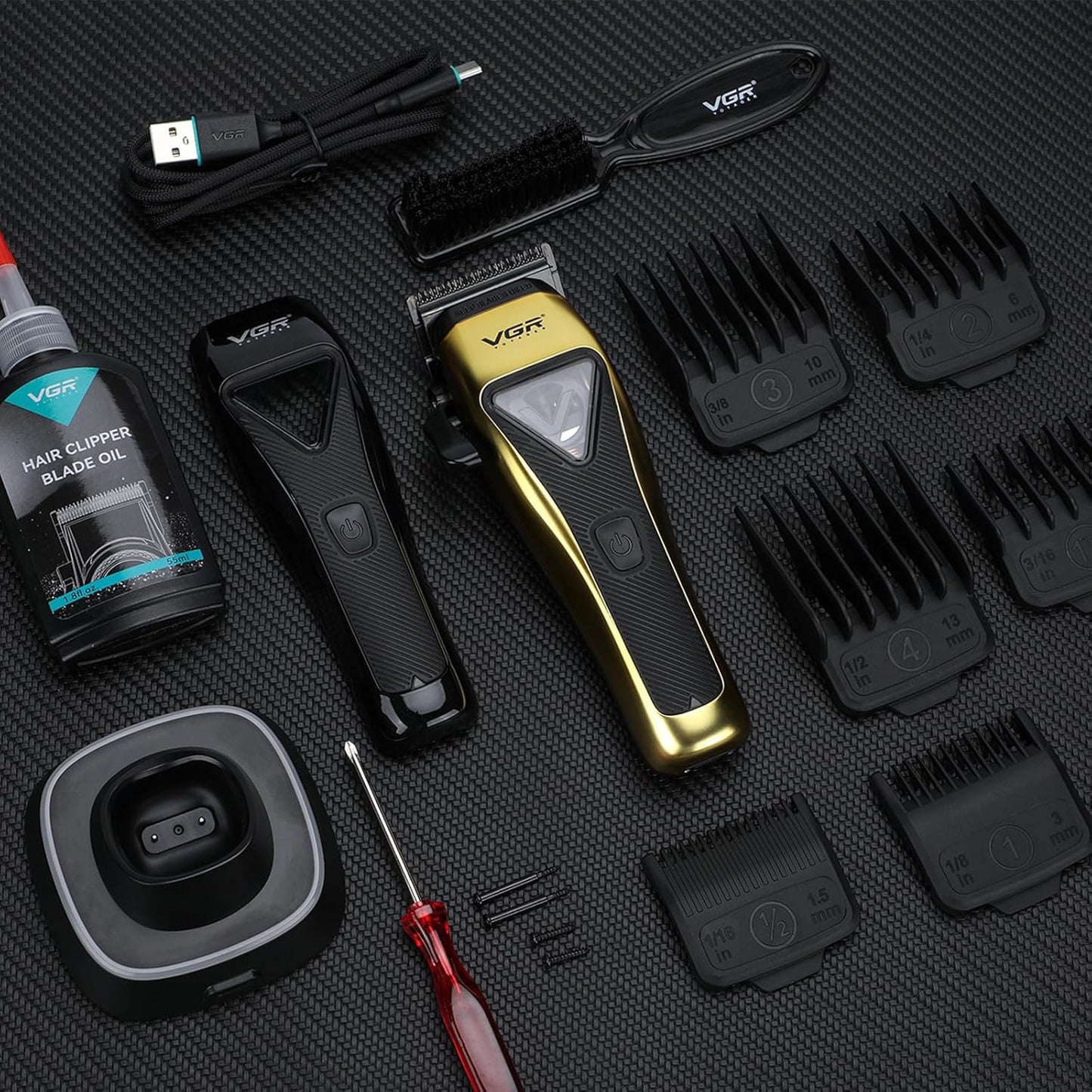 VGR 015 Professional Cordless Hair Clippers for Men, 9000 RPM Vector Motor Hair Trimmer DLC-Blade Barber Clipper for Hair Cutting with Metal Body, 1 Modular Lid in Black, Travel Case