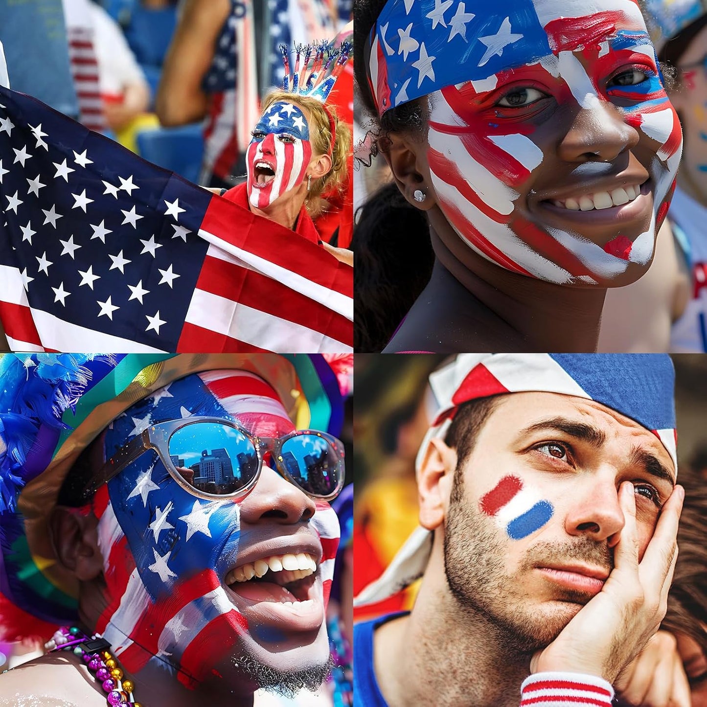 Red Blue White Face Paint Halloween Makeup Kit, Matte Lipstick Set Eye Black Stick, Usa Themed Accessories Flag Color, Body Paint Face Makeup for Halloween Clown Joker