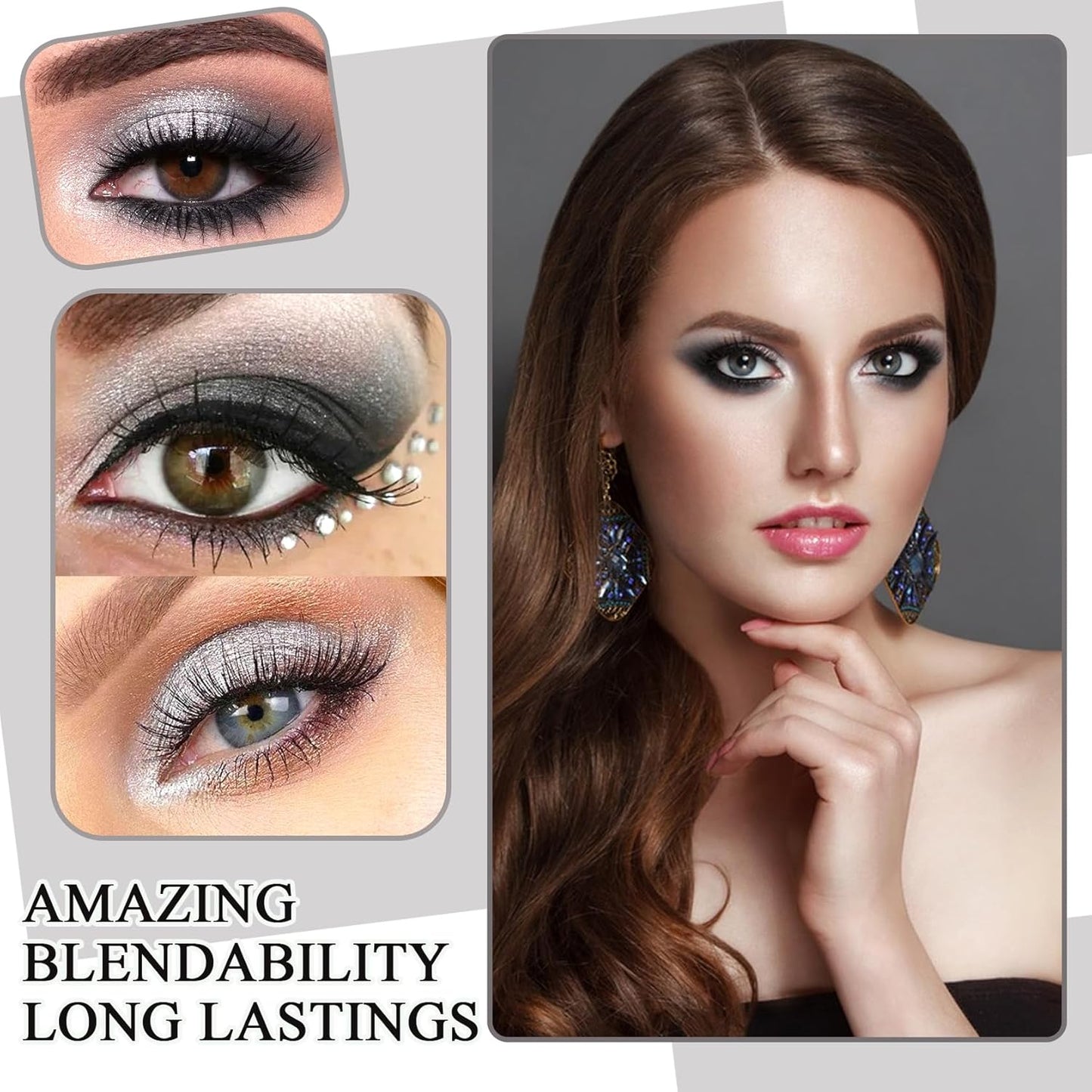 Black Grey Smoky Eyeshadow Palette,15 Colors Matte Shimmer Pigmented Eye Shadow Makeup Palette Set with 3 Eyeshadow Brushes,Glitter Eye Shadow Palette for Daily Halloween Goth Makeup(J)